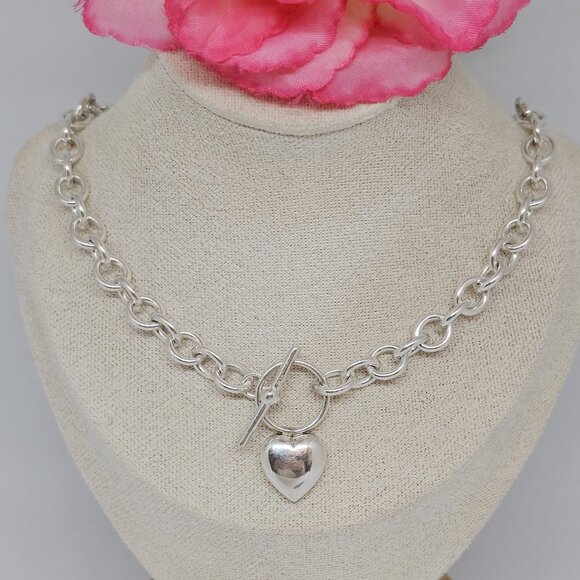 STERLING SILVER 925 HEART TOGGLE NECKLACE 20" - Picture 11 of 12